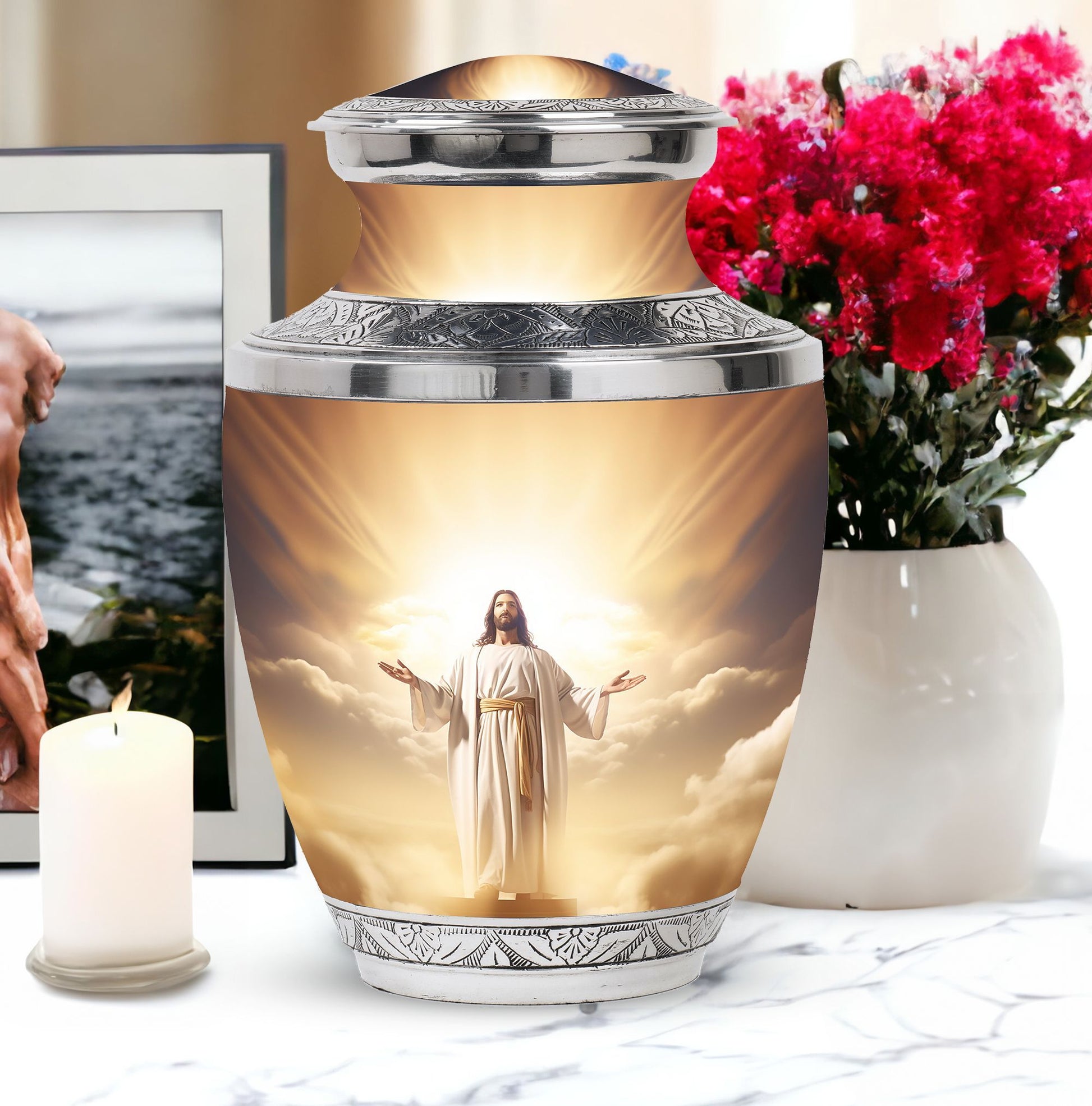 Jesus Christ cross urn in classic design for human Ashes.