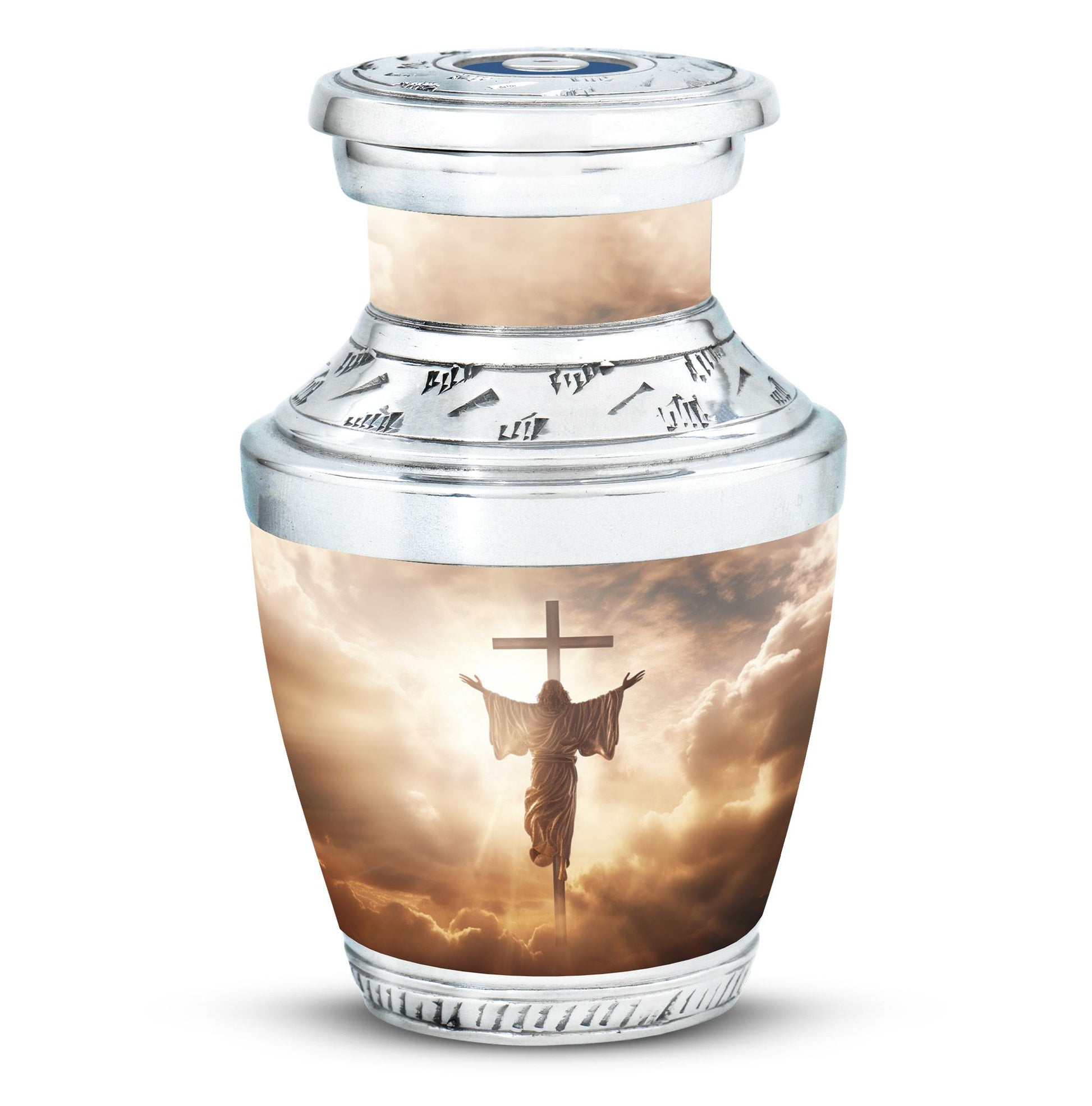 3-inch Jesus Christ cross cremation urn.