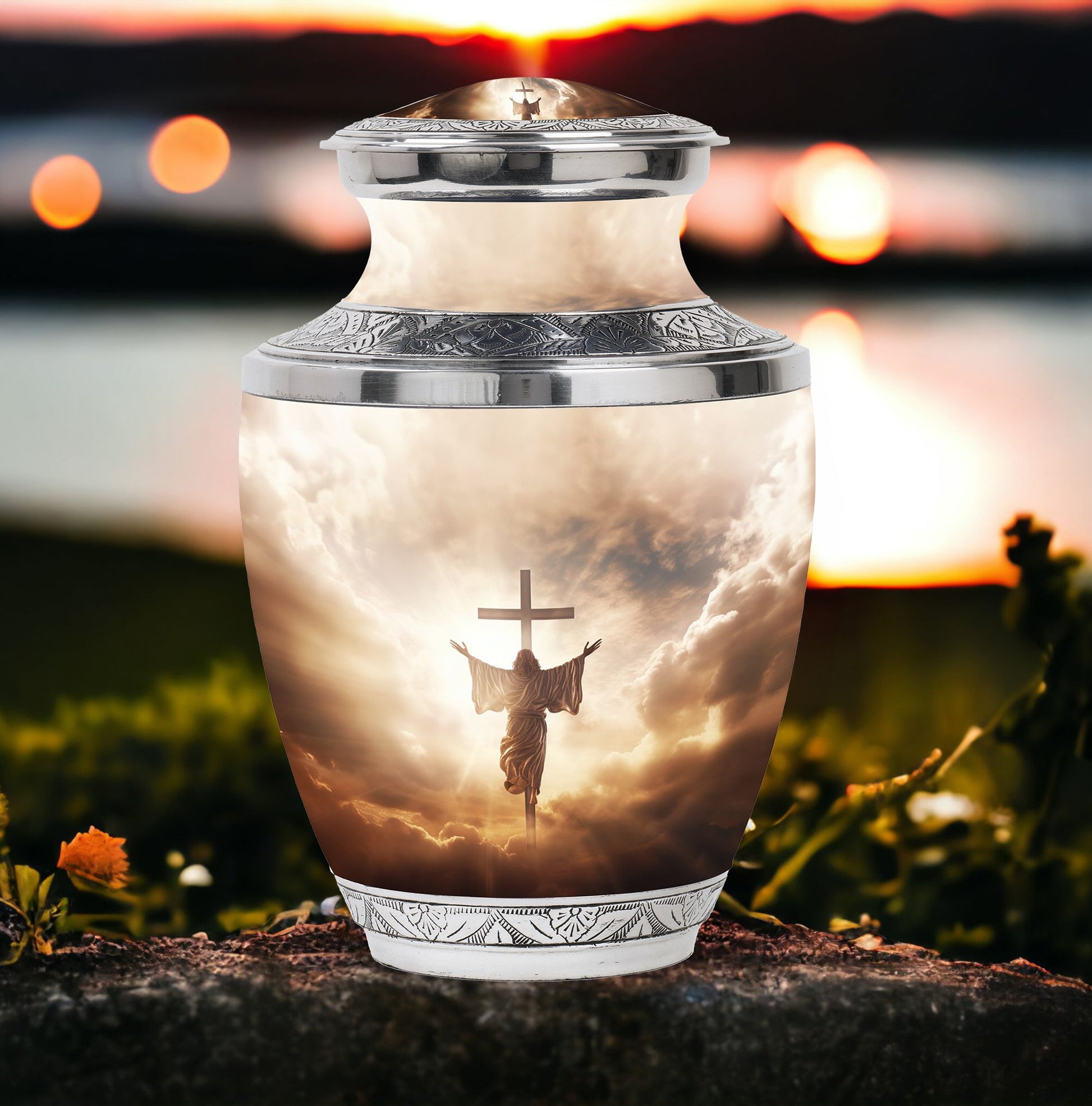 3-inch Jesus Christ cross cremation urn.