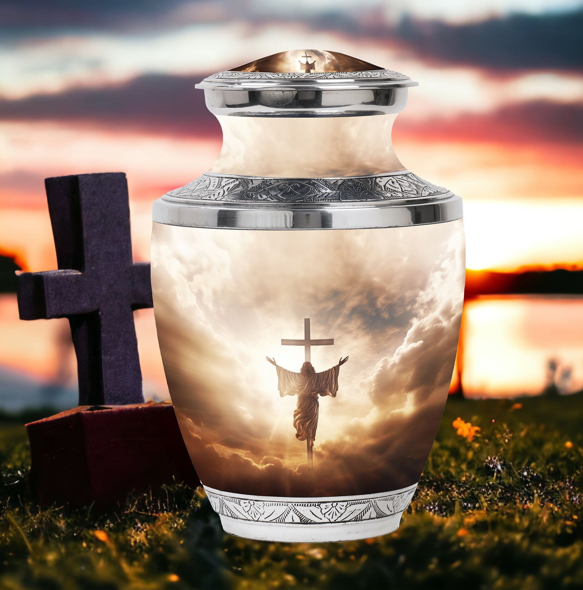 3-inch Jesus Christ cross cremation urn.