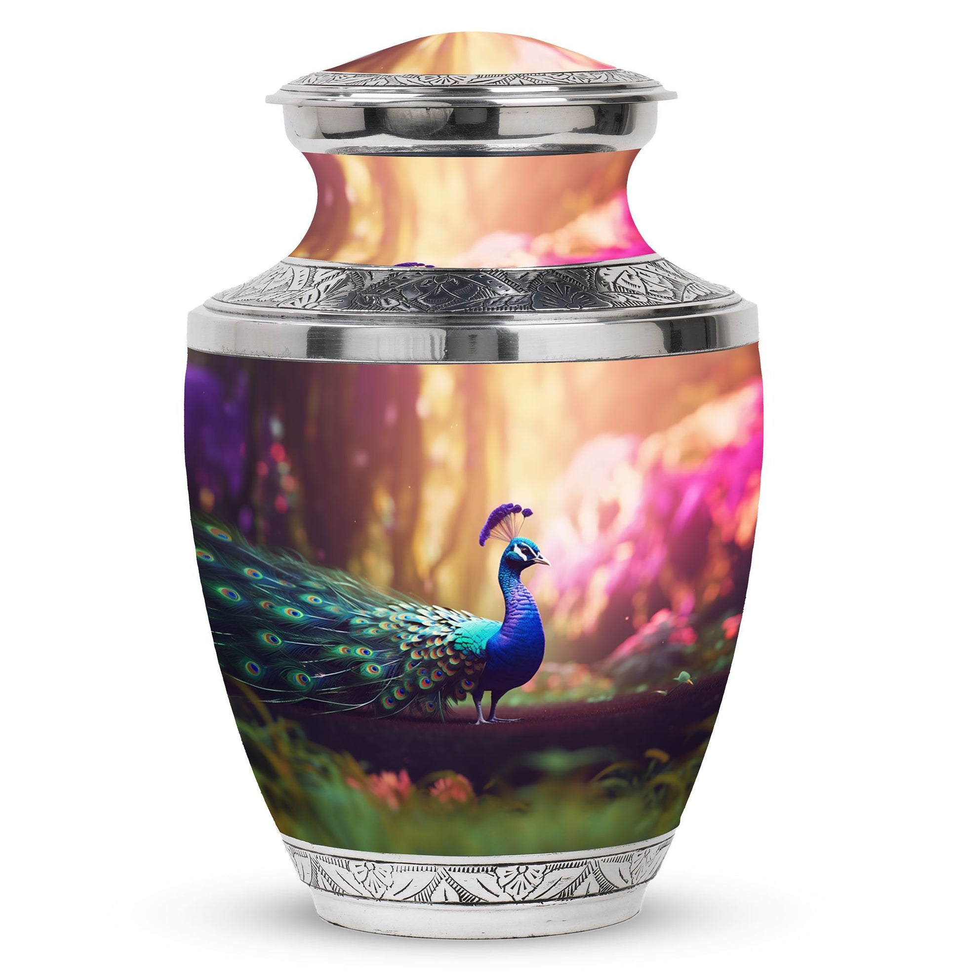 Classic 3-inch Peacock Urn for Ashes, Aluminium Large Urn.