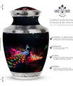 Large Peacock Cremation Urn customizable for adult ashes.