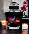 Large Peacock Cremation Urn customizable for adult ashes.