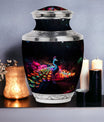 Large Peacock Cremation Urn customizable for adult ashes.