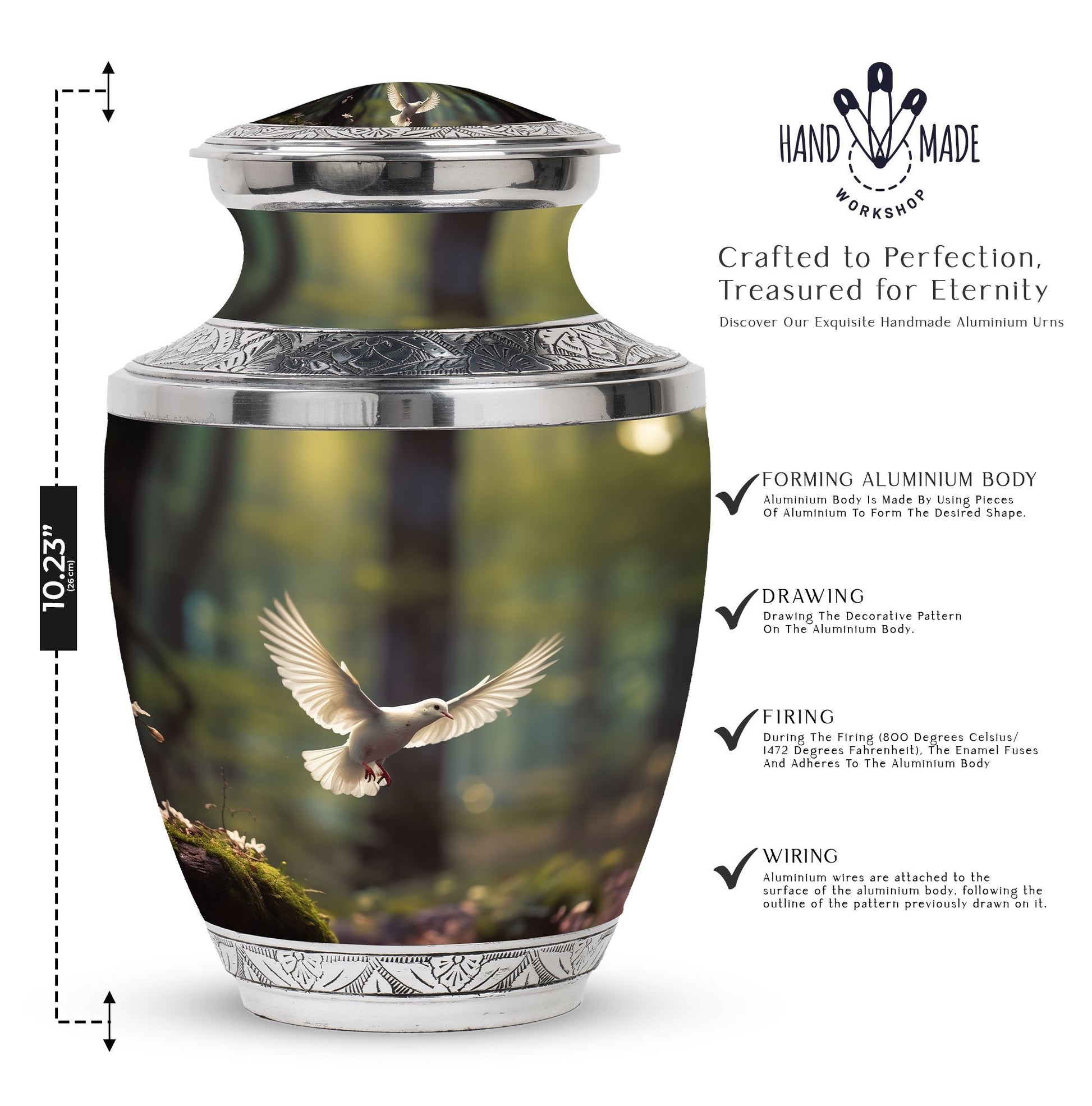 Dove flying Memorial Urn, 3-inch aluminium classic urn.