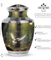 Dove flying Memorial Urn, 3-inch aluminium classic urn.