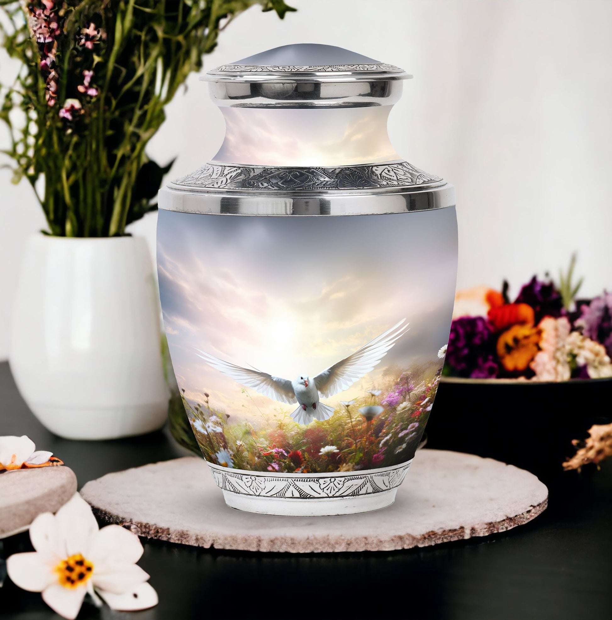 Elegant 3-inch Dove Urns for Ashes, Classic design.