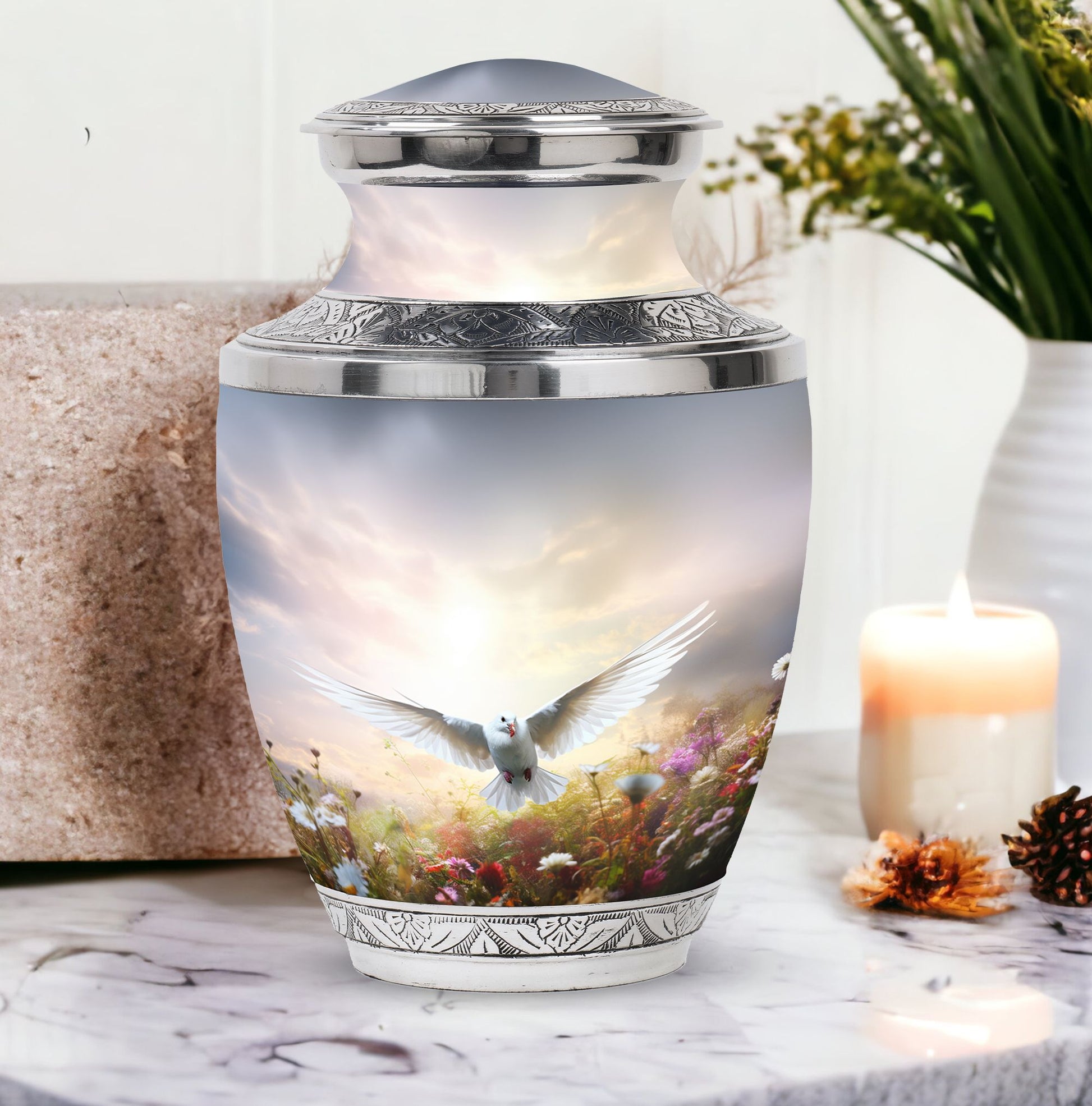 Elegant 3-inch Dove Urns for Ashes, Classic design.