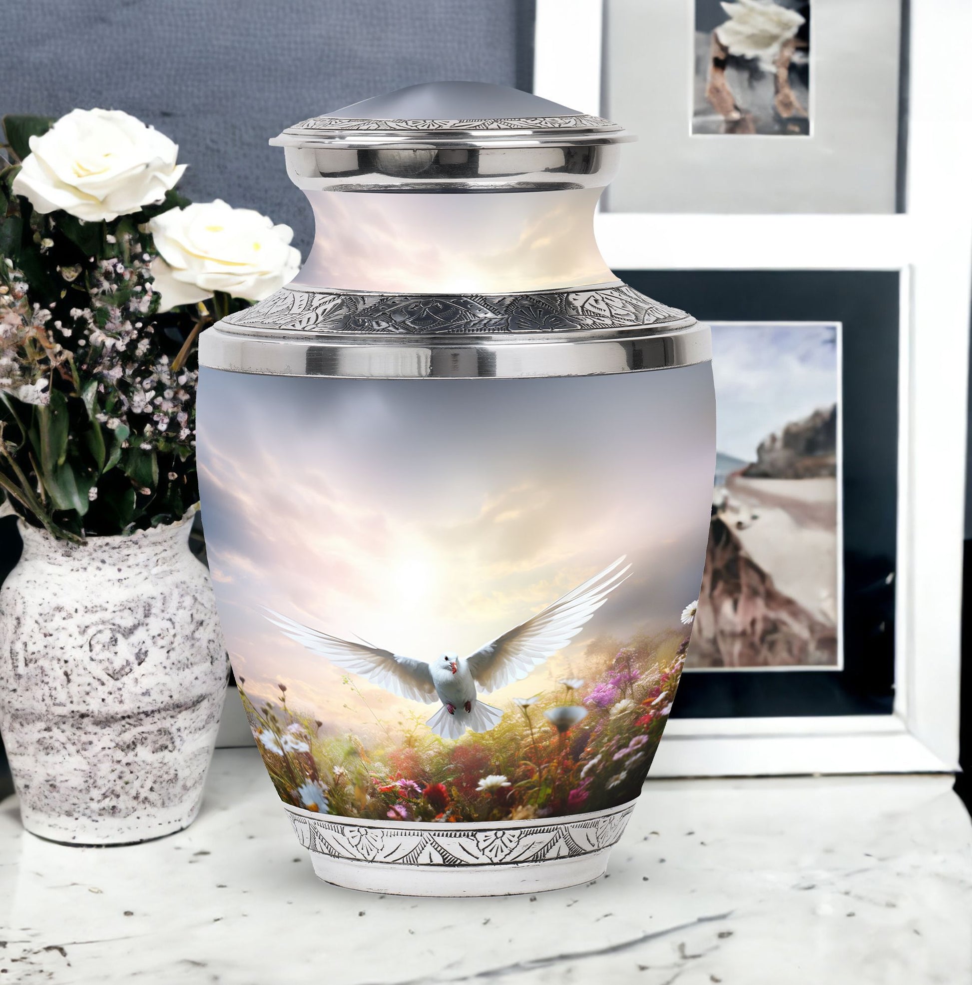 Elegant 3-inch Dove Urns for Ashes, Classic design.