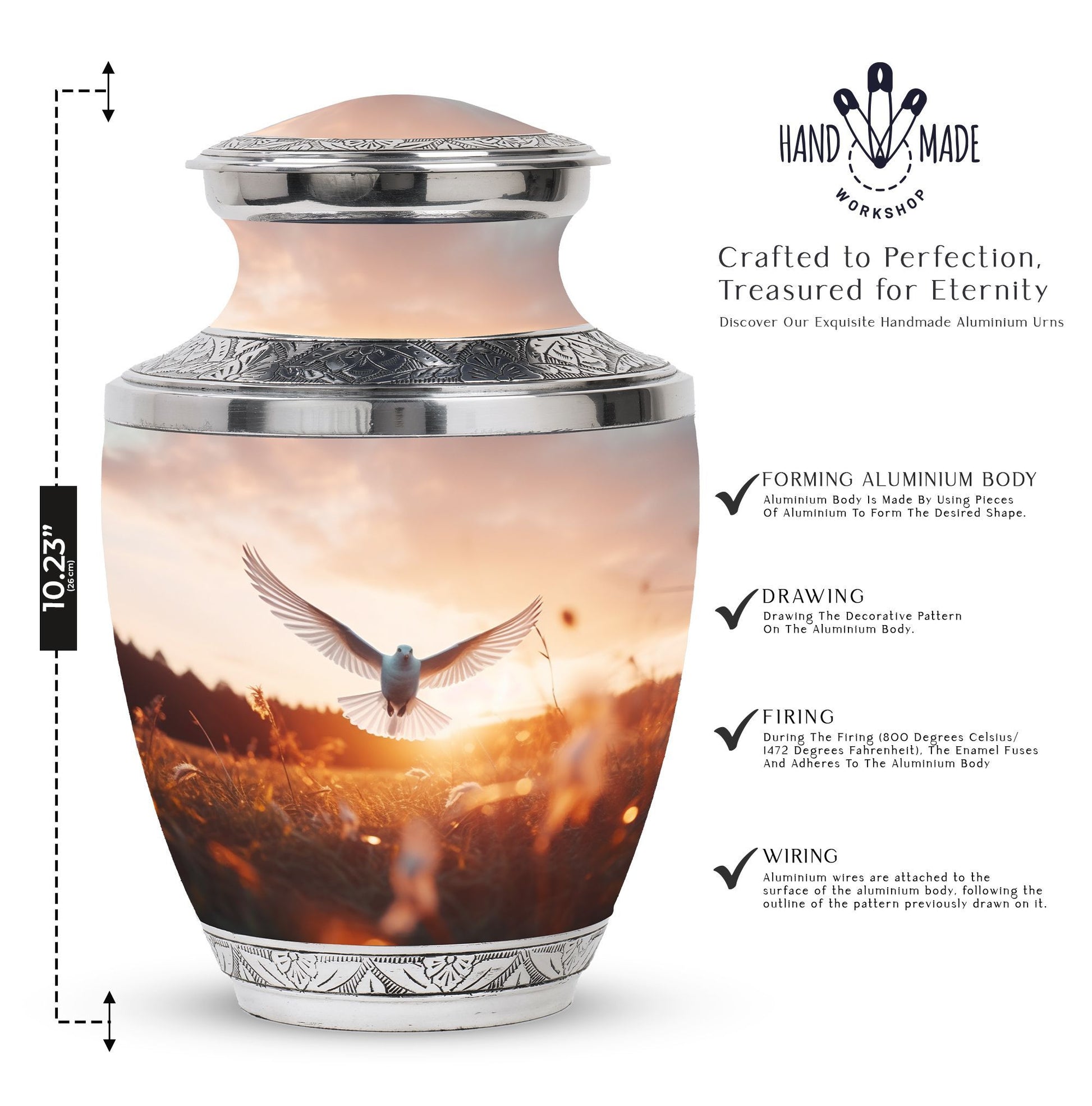 Classic large Dove Urn for Ashes made of aluminium