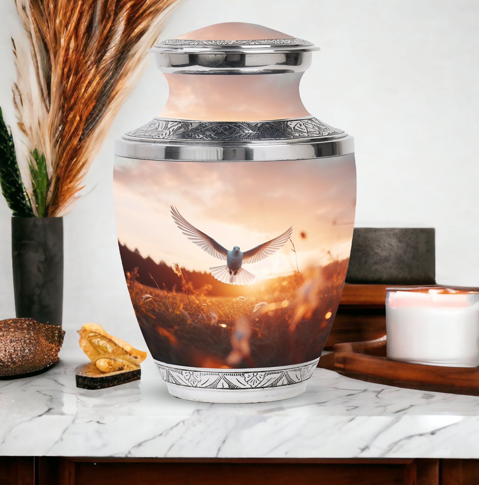 Classic large Dove Urn for Ashes made of aluminium