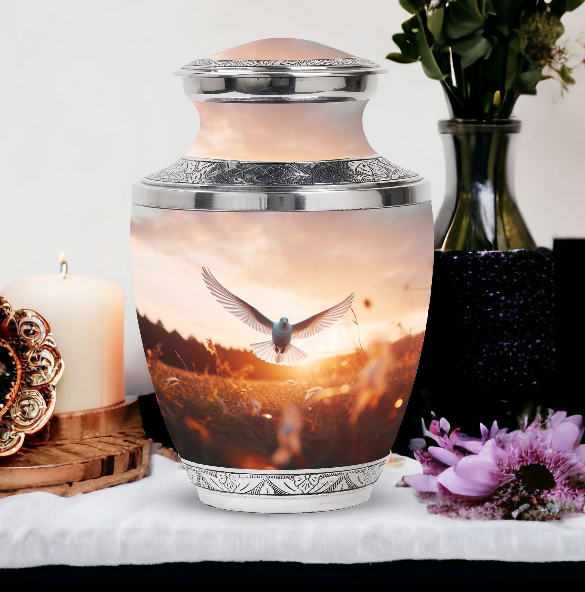 Classic large Dove Urn for Ashes made of aluminium