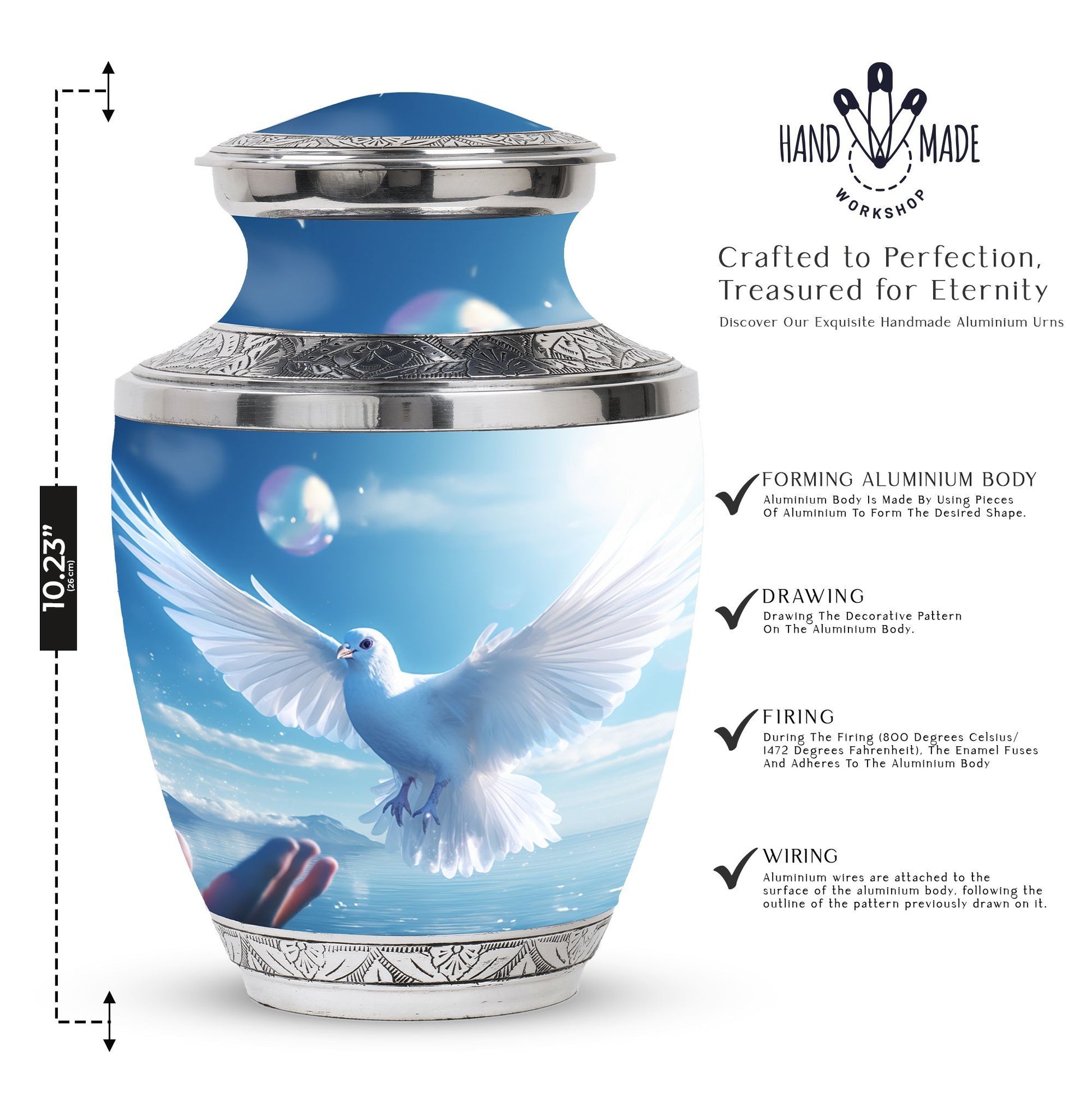 Classic Dove Urn for human ashes, includes velvet pouch