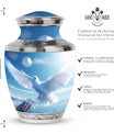 Classic Dove Urn for human ashes, includes velvet pouch