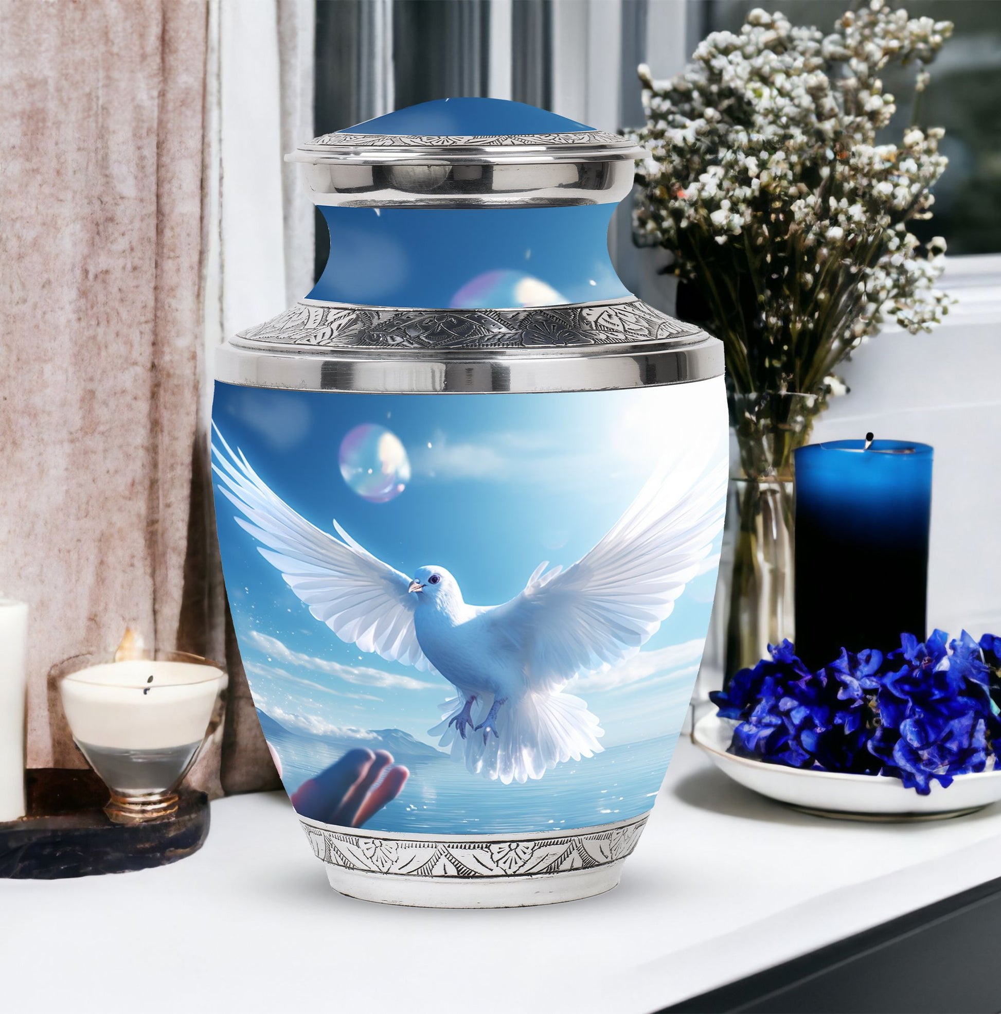 Classic Dove Urn for human ashes, includes velvet pouch