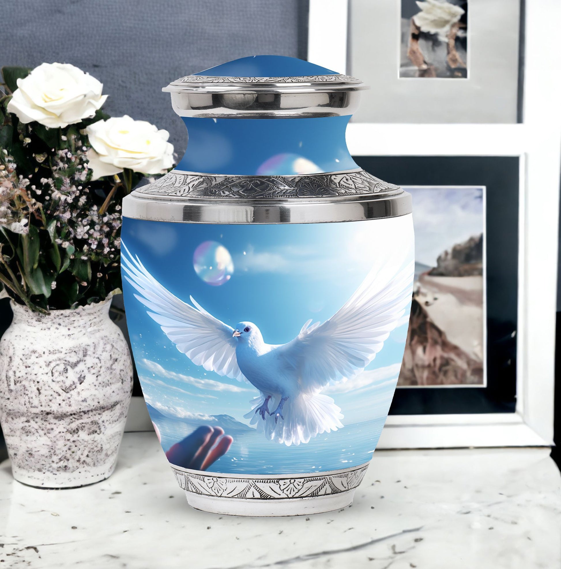 Classic Dove Urn for human ashes, includes velvet pouch