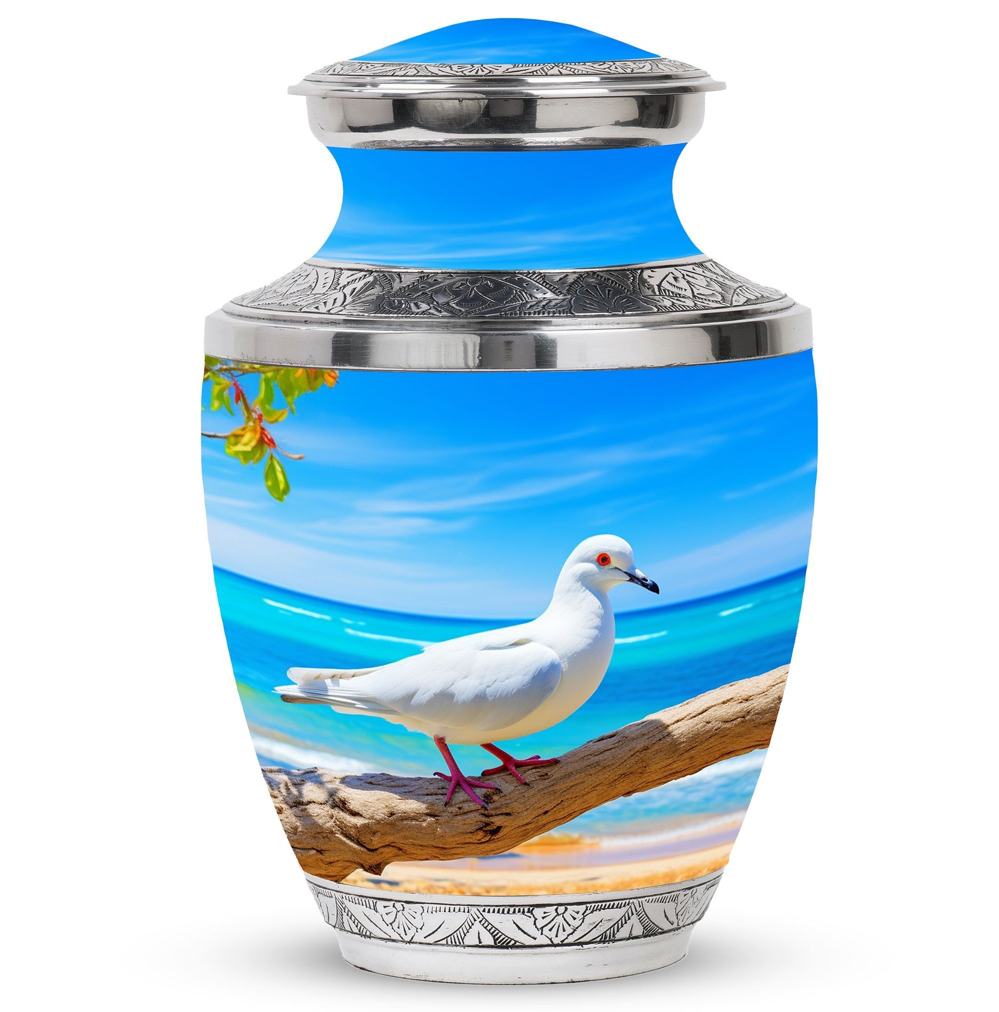 Personalized large Dove cremation urn with classic design.