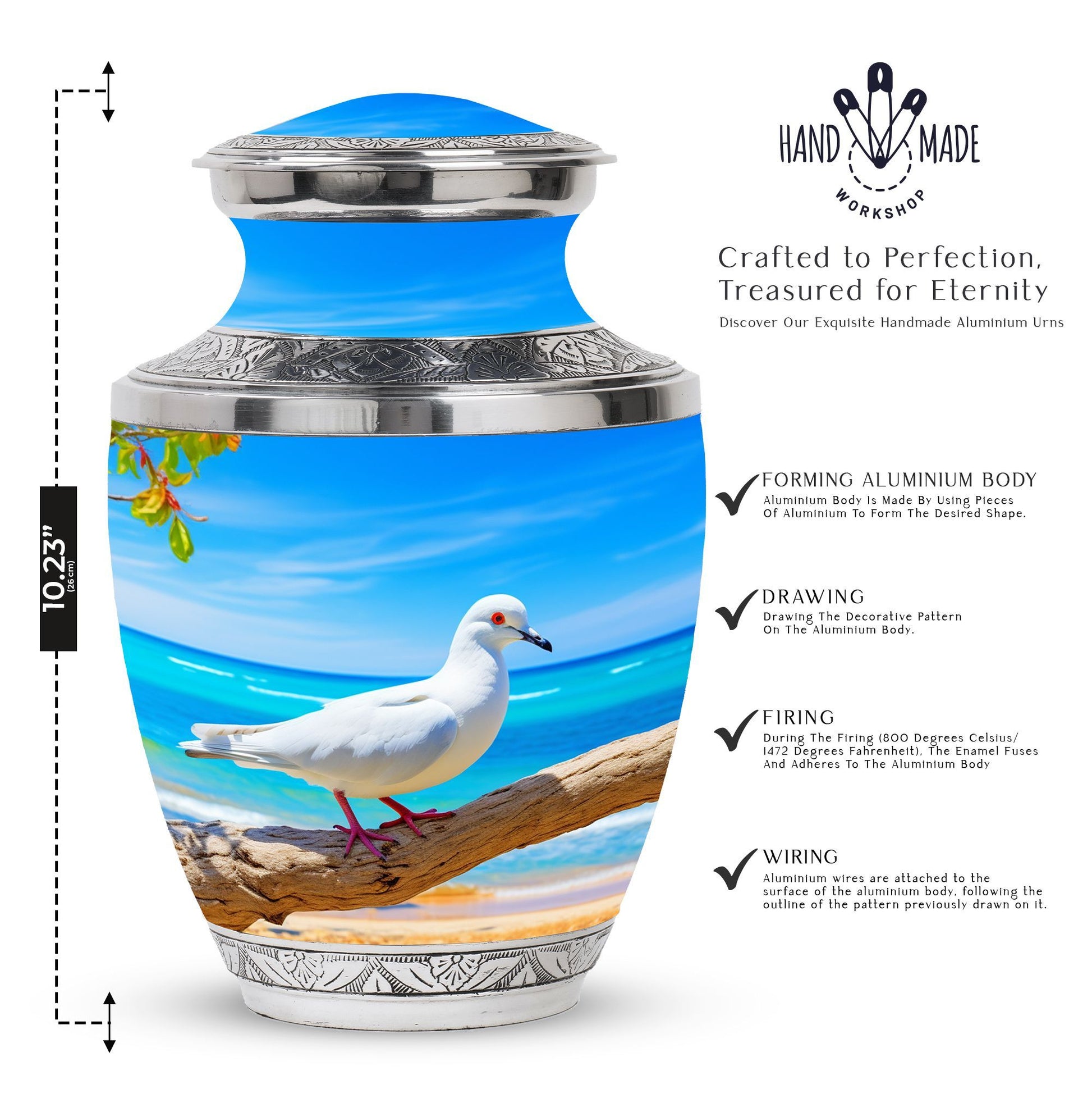 Personalized large Dove cremation urn with classic design.