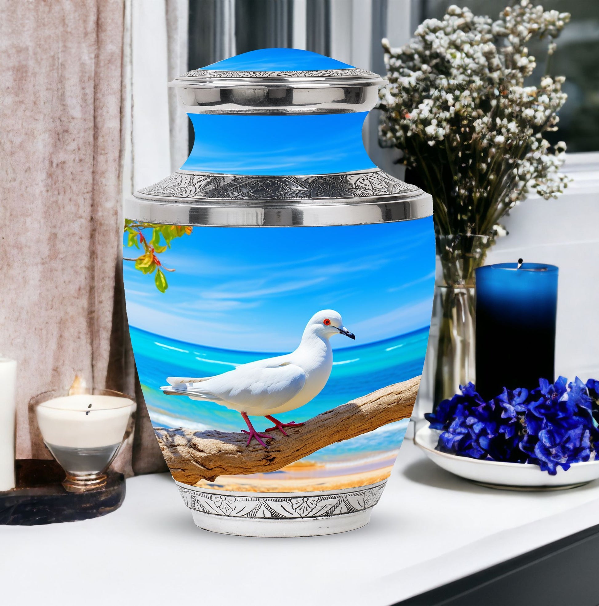 Personalized large Dove cremation urn with classic design.