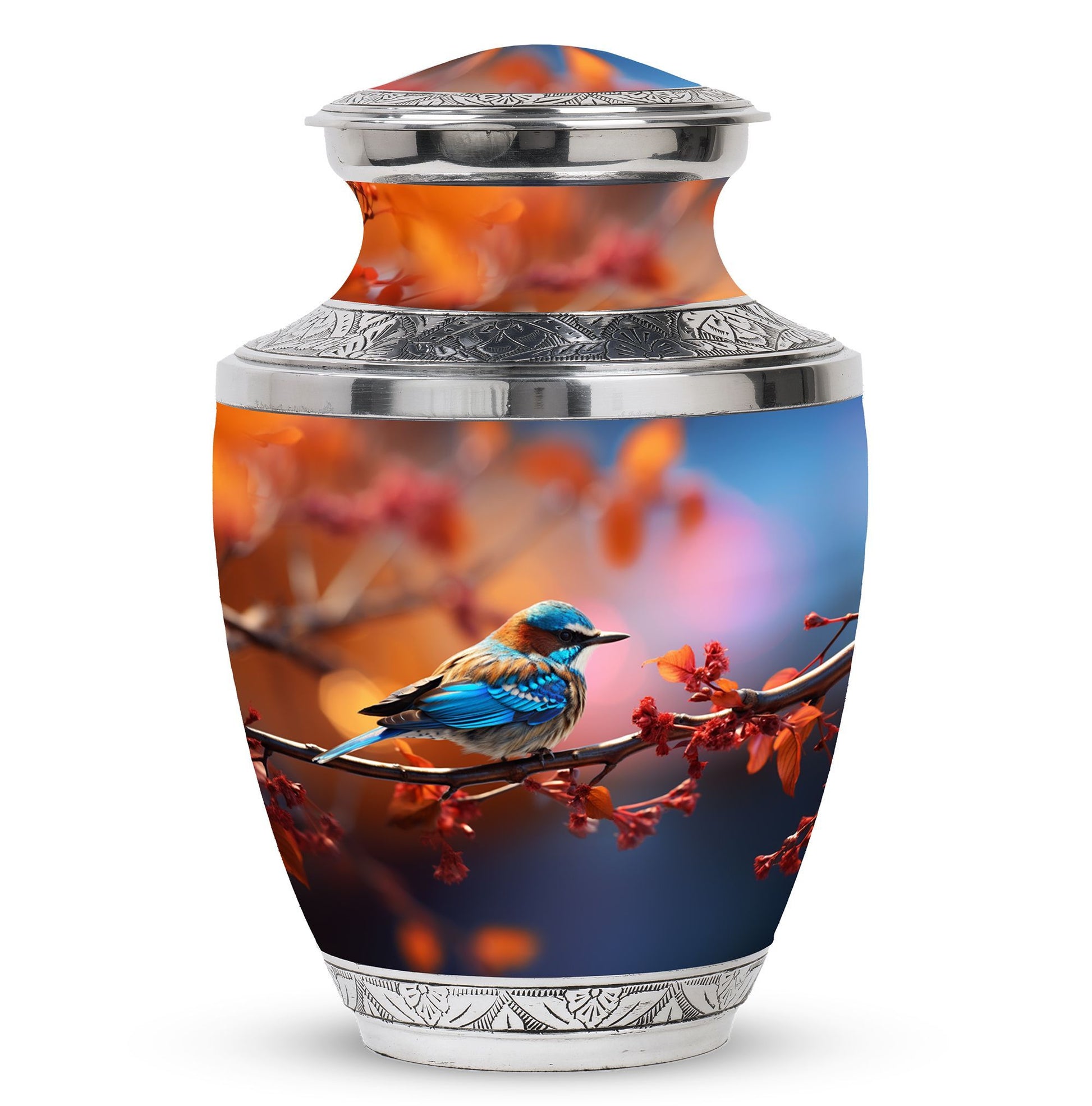 Blue Sparrow 3-inch Classic Memorial Urn, customized.