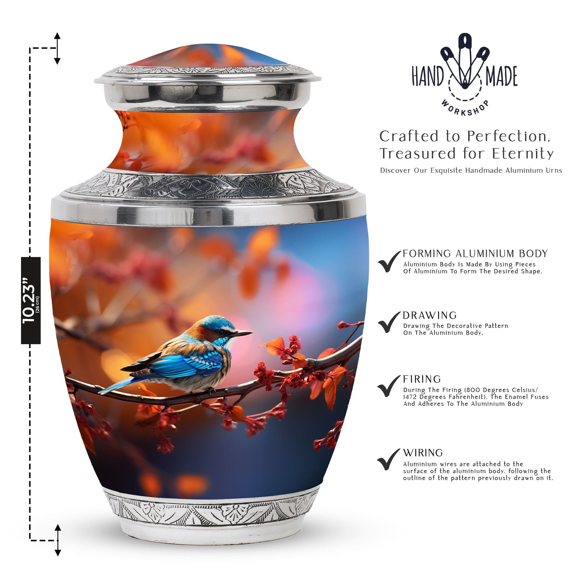 Blue Sparrow 3-inch Classic Memorial Urn, customized.