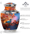 Blue Sparrow 3-inch Classic Memorial Urn, customized.