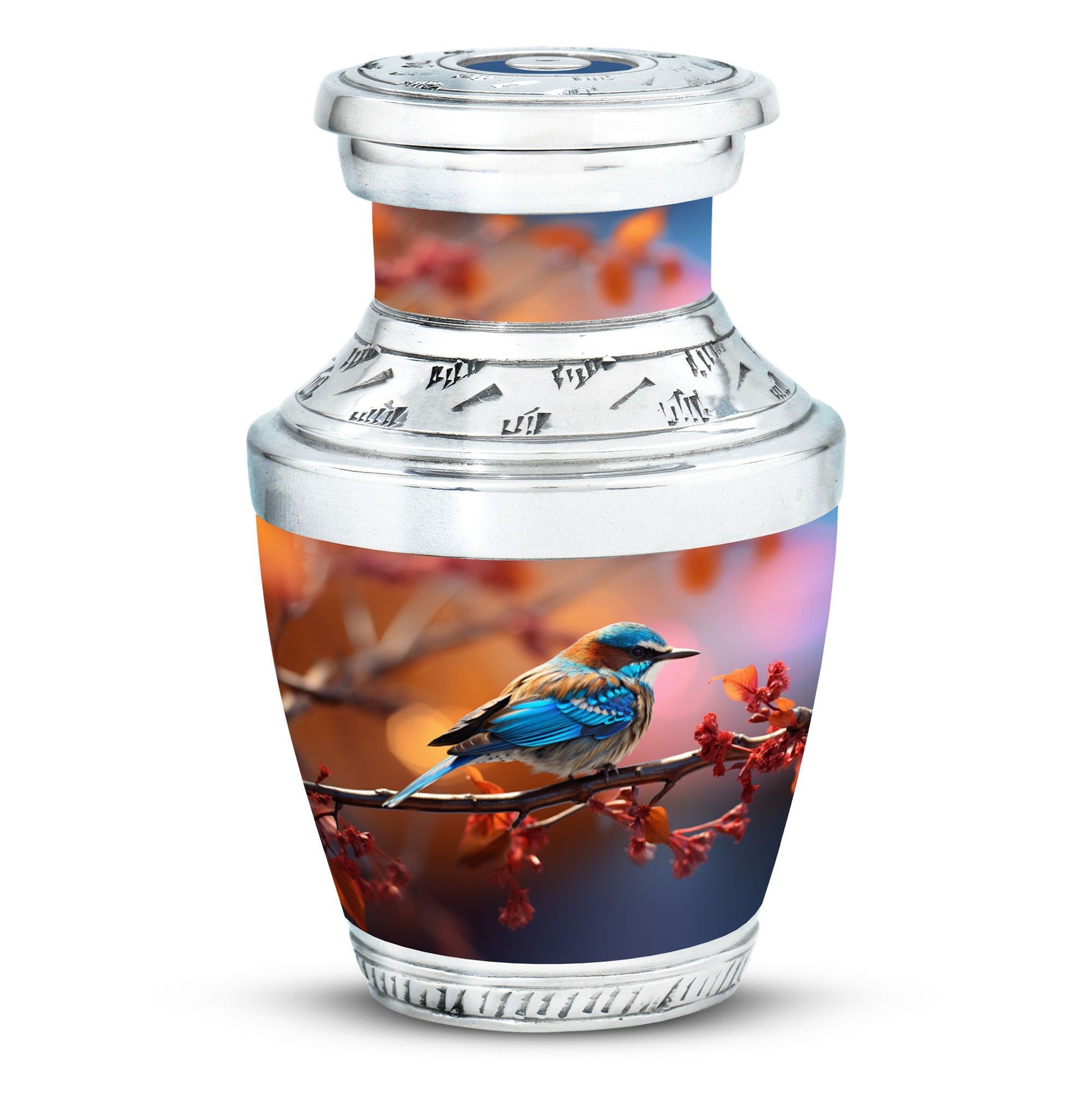 Blue Sparrow 3-inch Classic Memorial Urn, customized.