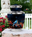 Classic Blue Sparrow Aluminium Urn for Human Ashes.