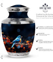 Classic Blue Sparrow Aluminium Urn for Human Ashes.