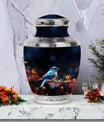 Classic Blue Sparrow Aluminium Urn for Human Ashes.