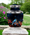 Classic Blue Sparrow Aluminium Urn for Human Ashes.