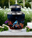 Classic Blue Sparrow Aluminium Urn for Human Ashes.