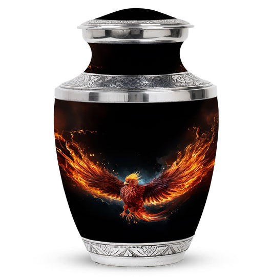 Classic Red Phoenix Urn, large 3-inch aluminium memorial urn