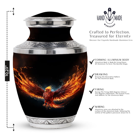 Classic Red Phoenix Urn, large 3-inch aluminium memorial urn