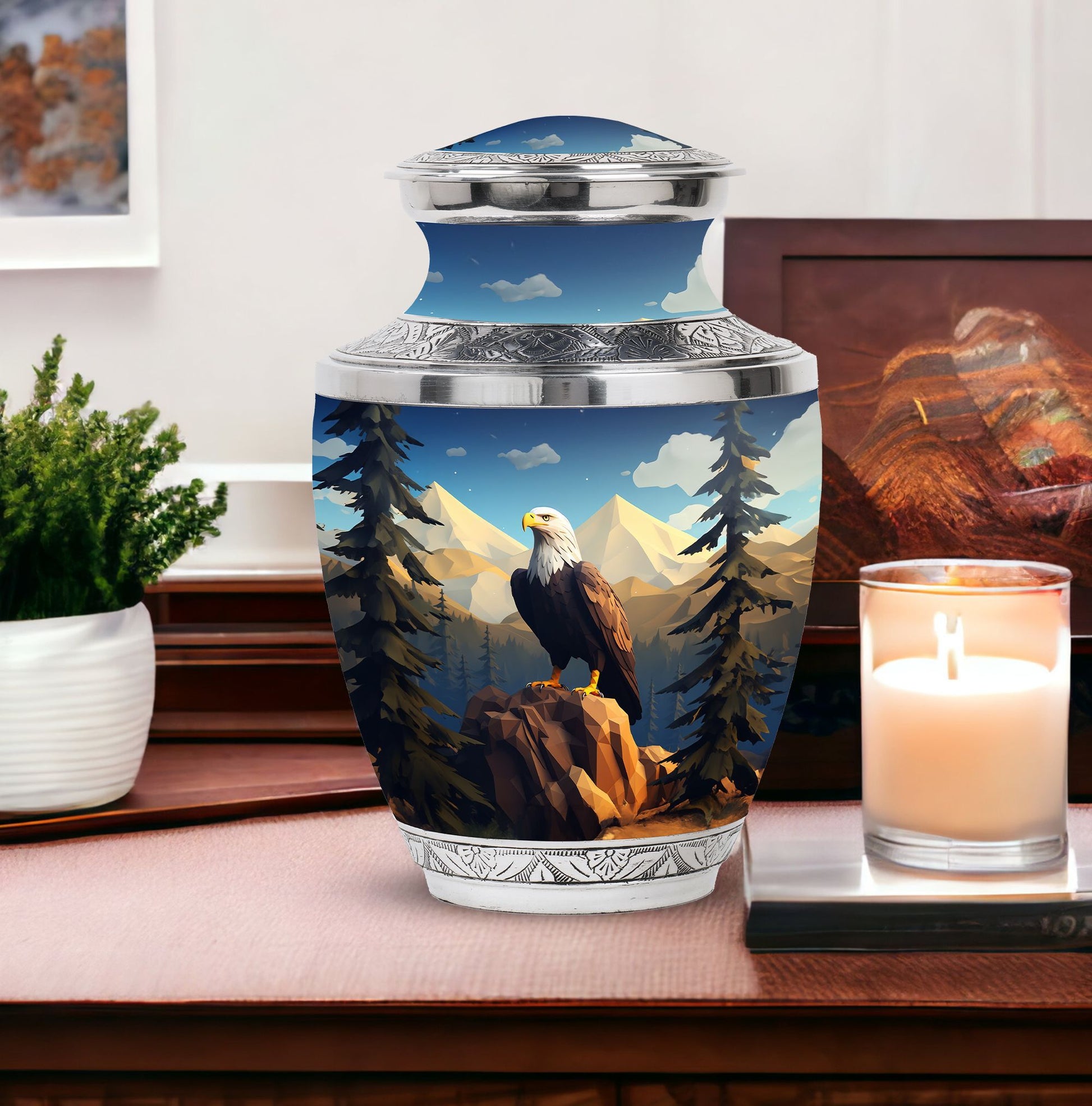 Classic 3-inch Eagle in mountains Cremation Urn.