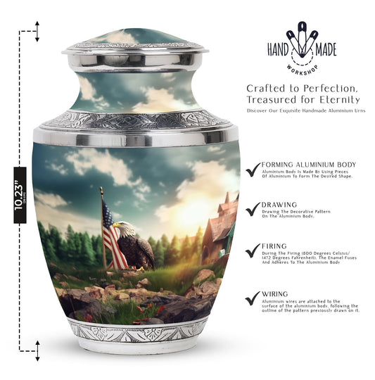 Classic 10-inch Eagle Cremation Urn made of Aluminium.