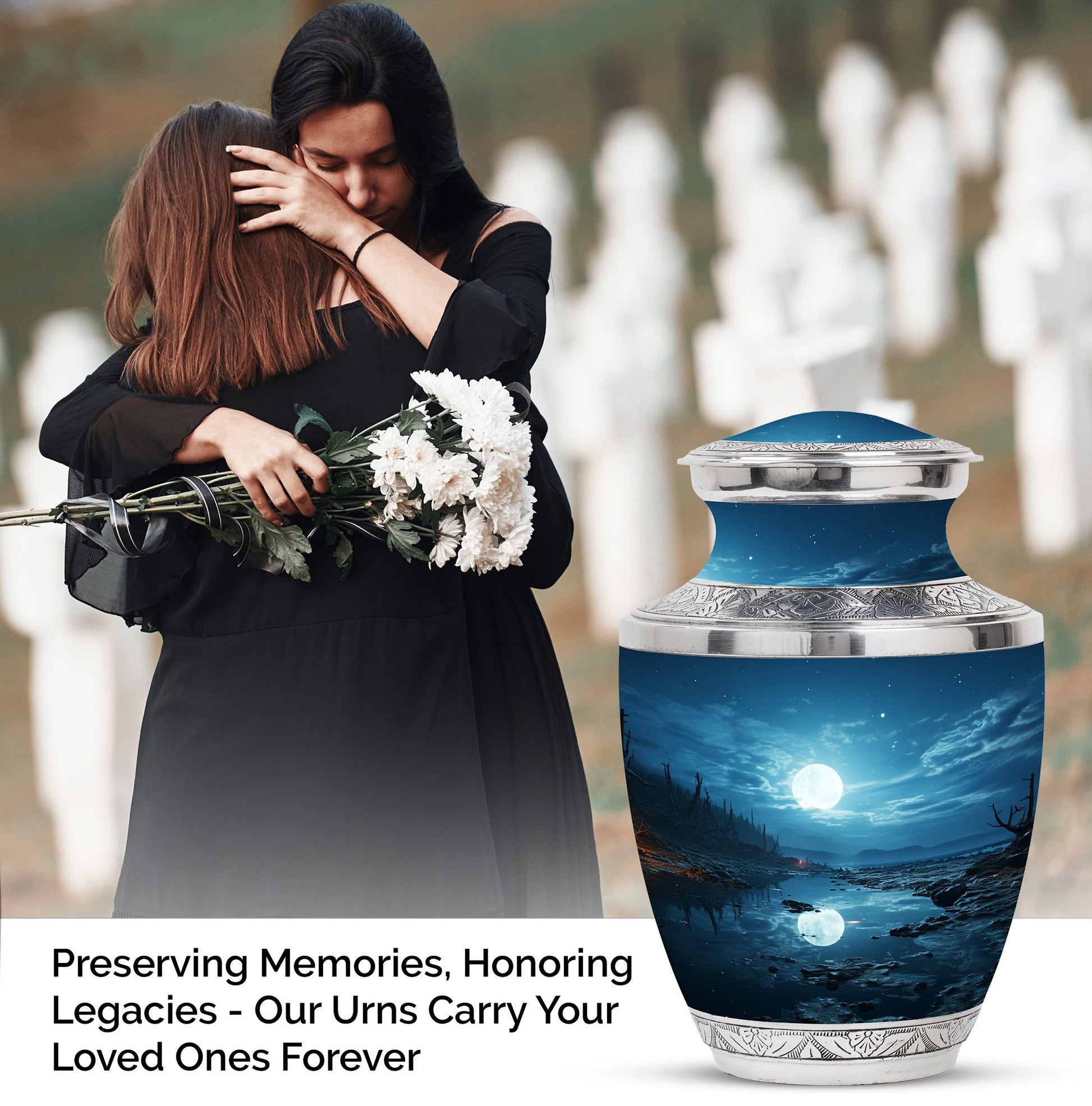 Blue moon urn designed for adult female cremation ashes, can be used as burial urns for human ashes