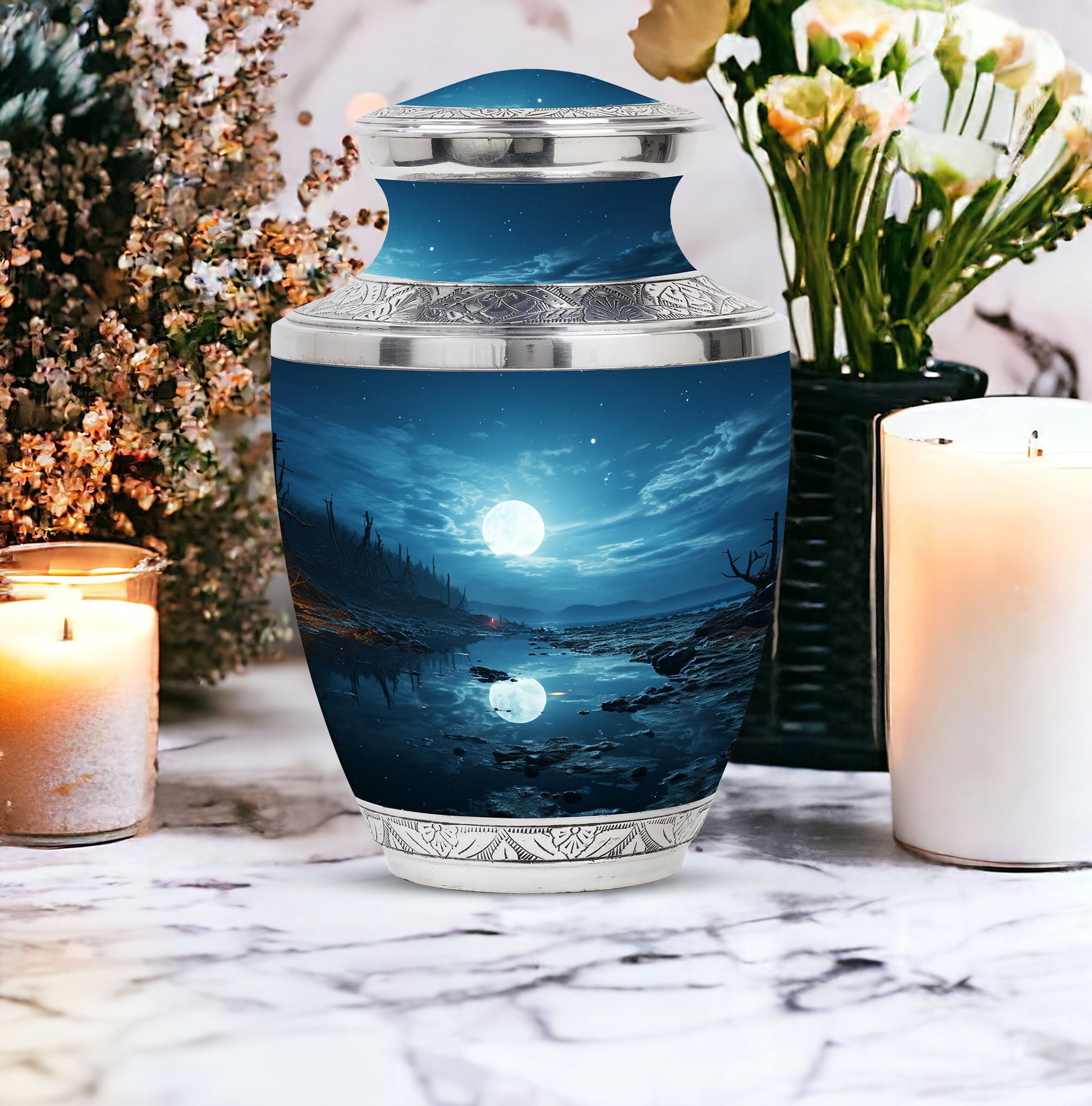 Blue moon urn designed for adult female cremation ashes, can be used as burial urns for human ashes