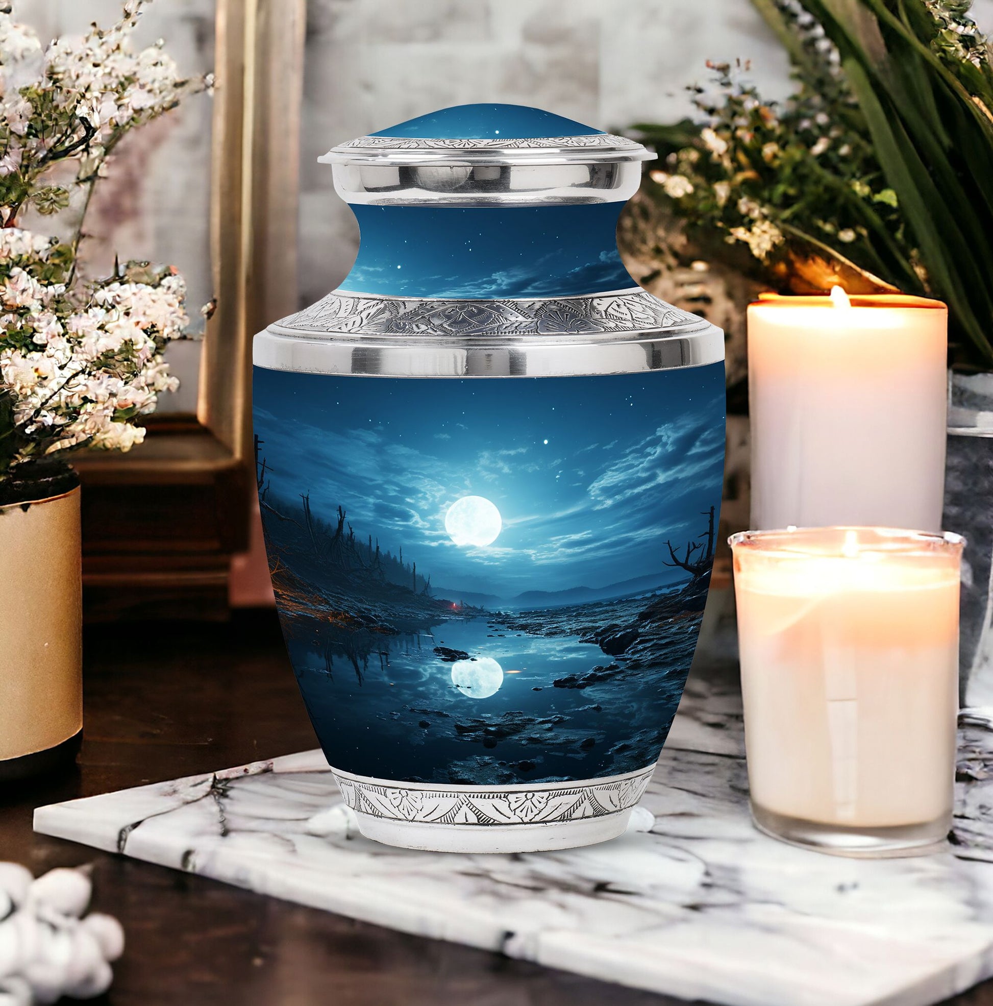 Blue moon urn designed for adult female cremation ashes, can be used as burial urns for human ashes