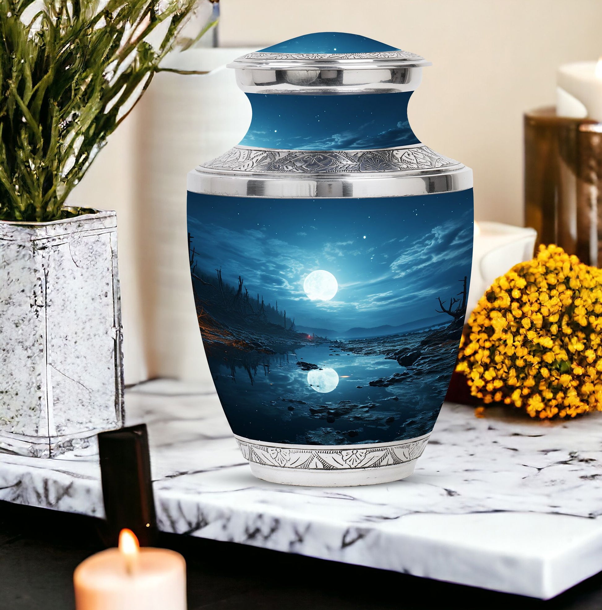 Blue moon urn designed for adult female cremation ashes, can be used as burial urns for human ashes