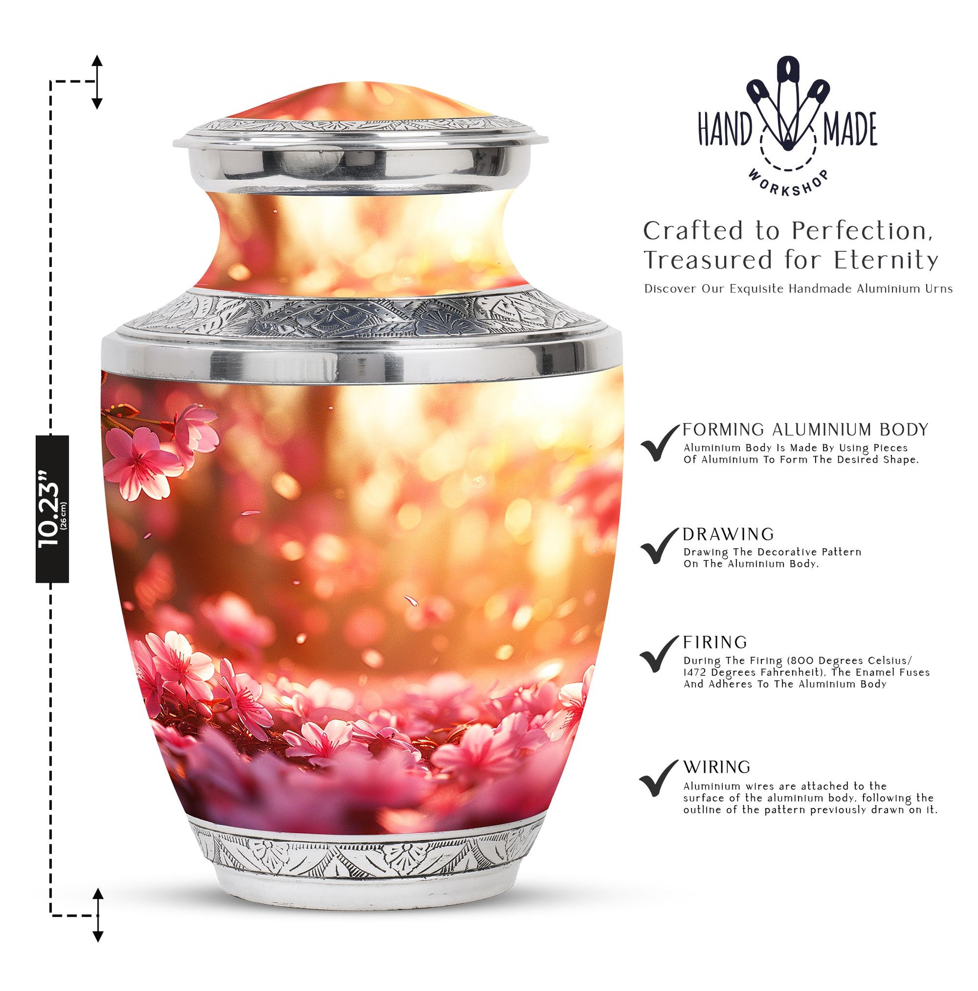 Pink color Flower Urn, an ashes holder or cremation box, commonly used as a funeral or memorial urn