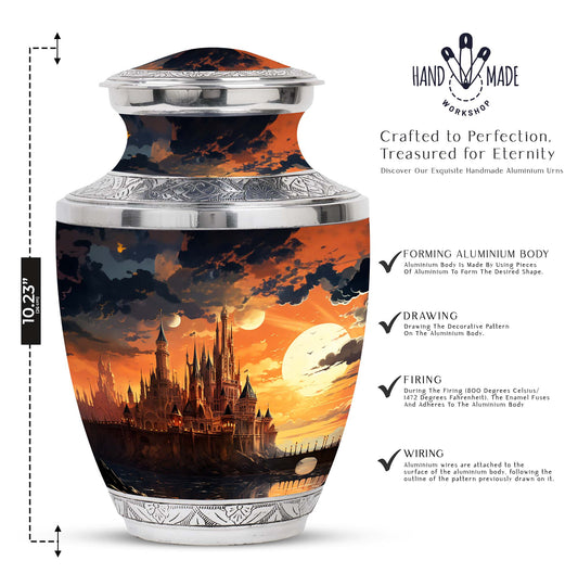 Elegant Sunset Palace cremation urn, ideal for memorial ashes, suitable for adult and miniature use