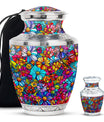 Flowers Theme Large Urn With 1 Keepsake Urn