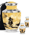 Cowboy Theme Large Urn With 2 Keepsake Urn
