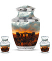 Elephant Family Theme Large Urn With 2 Keepsake Urn