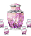 White Dove On Purple Theme Large Urn With 4 Keepsake Urn