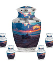Motorcycle Theme Large Urn With 4 Keepsake Urn