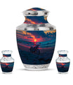 Motorcycle Theme Large Urn With 2 Keepsake Urn