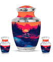 Motorcycle Theme Large Urn With 2 Keepsake Urn