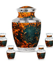 Peacock Theme Large Urn With 4 Keepsake Urn